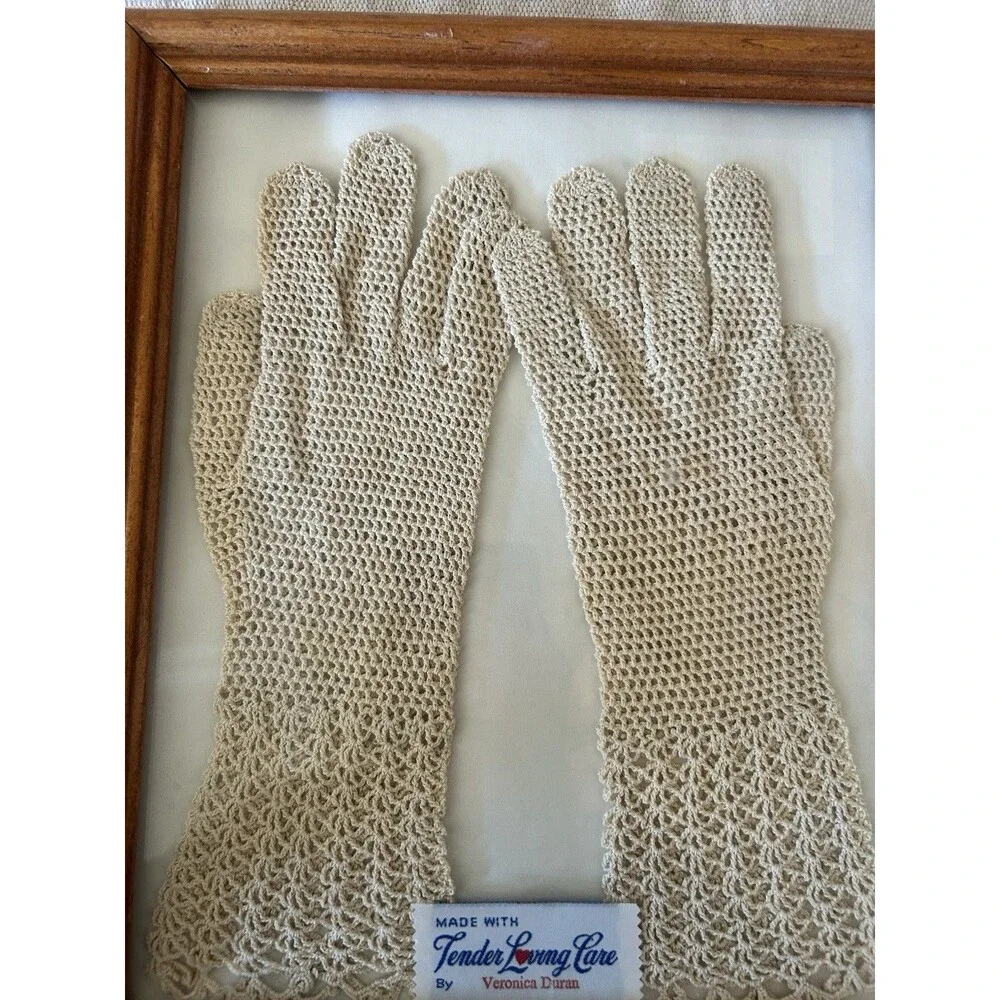 Vintage Hand Crocheted Lace Gloves Cream Ecru Boho Cottagecore Formal Bridal. A